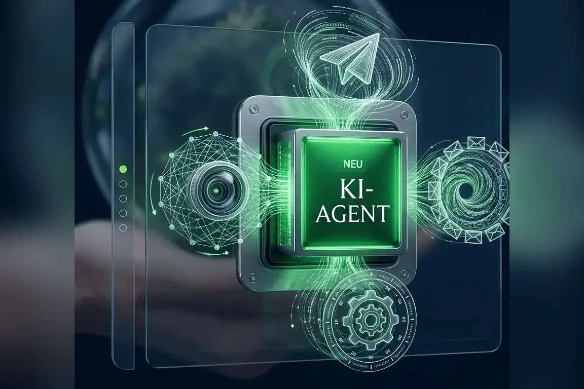 KI-Agent im Zentrum: OC Orchestrator mit Telegram, Kamera, Mail und Automatisierung.
